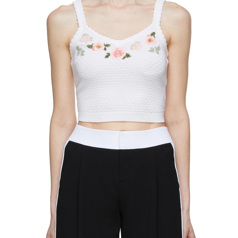 Alice + Olivia White Pink Embellished Crop Tank Top